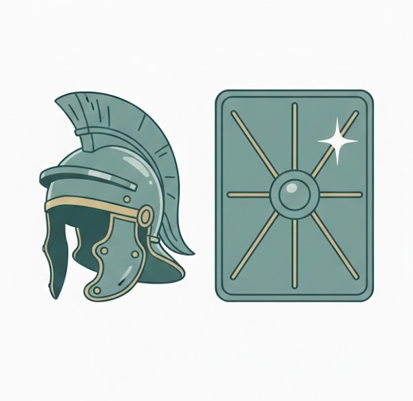 Shield and helmet representing protection and trust